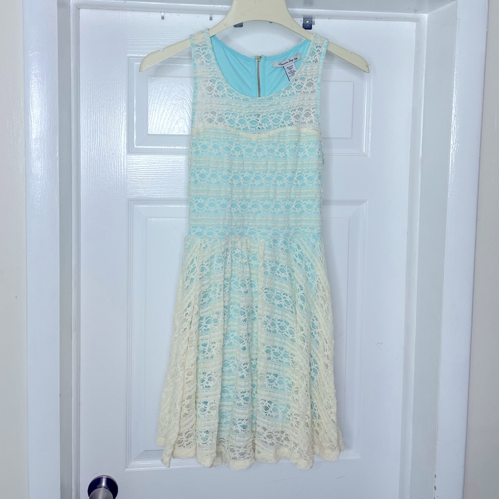 American Rag S racer back dress lace overlay blue